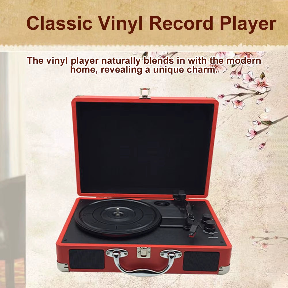 Vinyl Record Player 3-Speed Turntable W/ Built-In Speakers BT Support 3 Size 7” /10” /12” Vinyl Record Belt-Driven Record Player