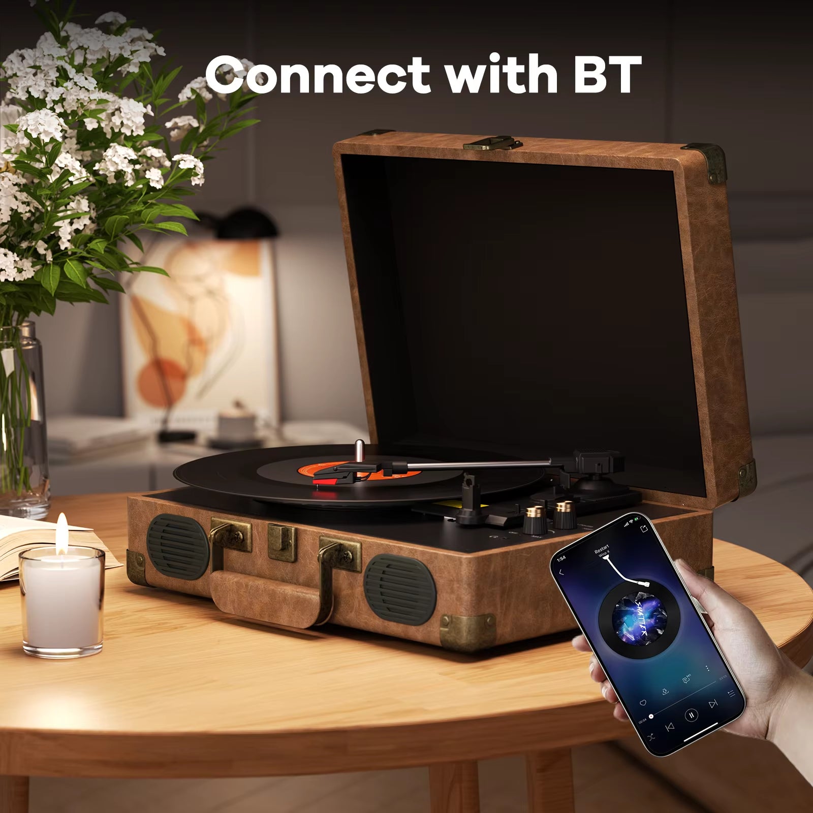 C260 Belt-Driven Vintage Gramophone Device, Vinyl Record, Turntable , High-Fidelity Stereo, Built-In Speaker, 3-Speed