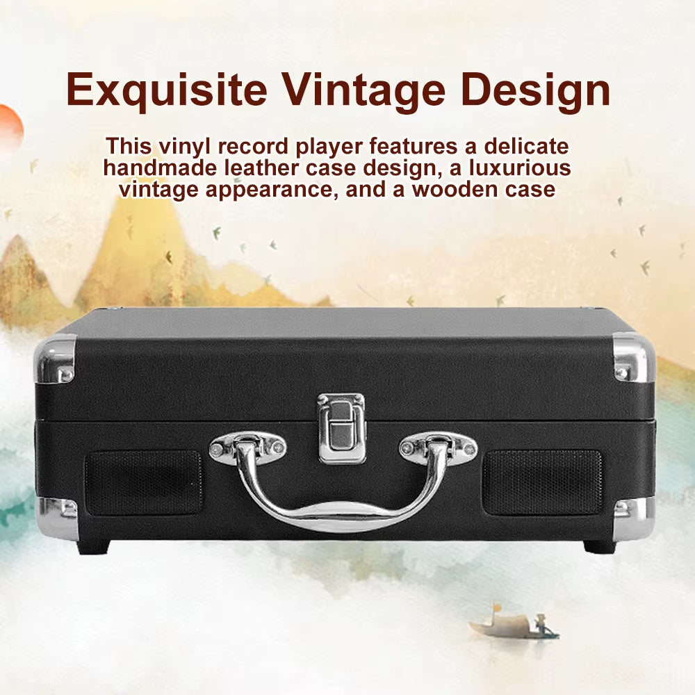 Vinyl Record Player 3-Speed Turntable W/ Built-In Speakers BT Support 3 Size 7” /10” /12” Vinyl Record Belt-Driven Record Player