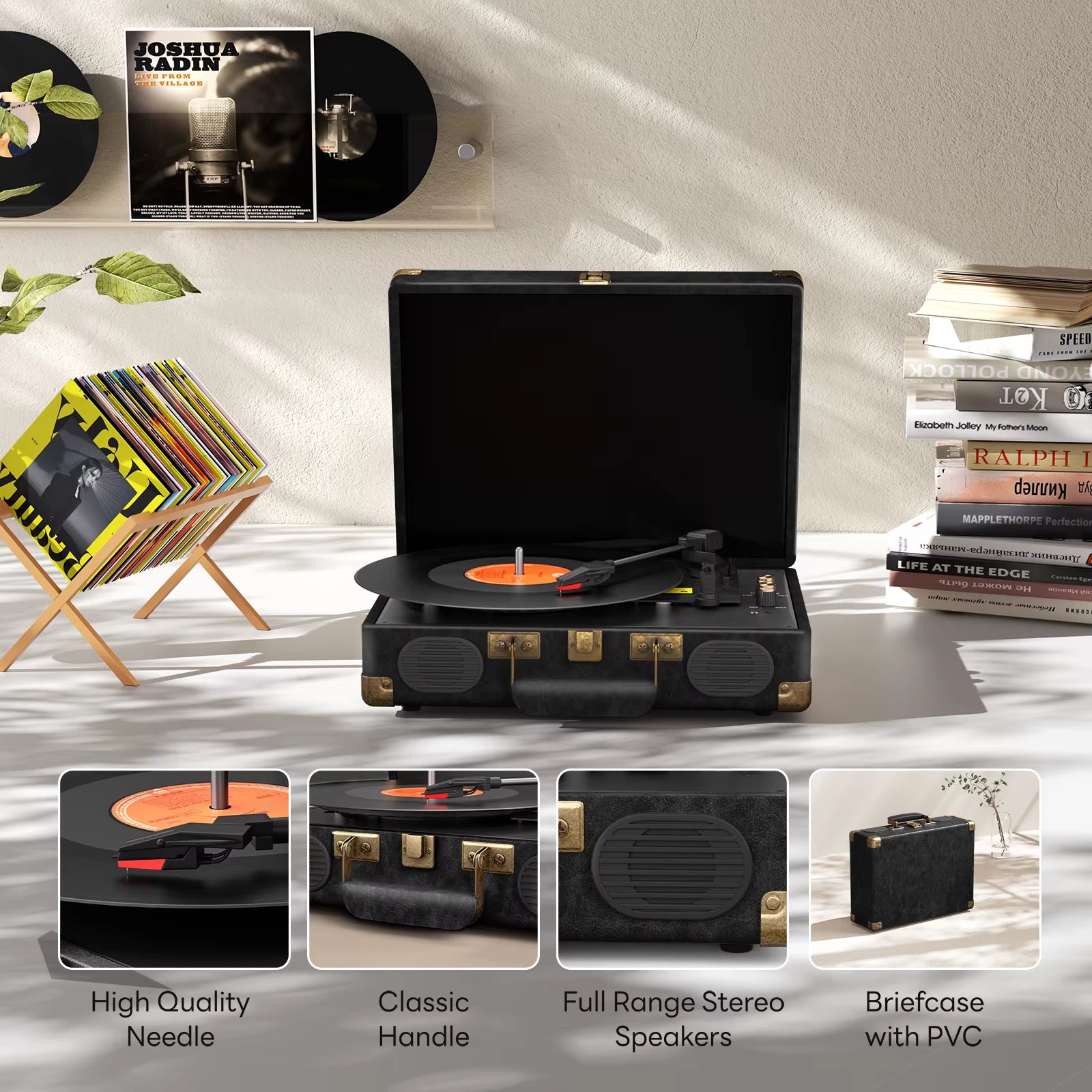 C260 Belt-Driven Vintage Gramophone Device, Vinyl Record, Turntable , High-Fidelity Stereo, Built-In Speaker, 3-Speed